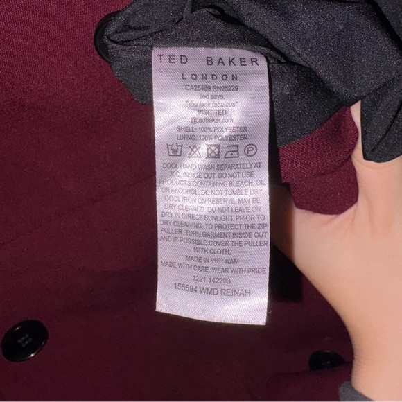 Ted Baker London Stunning maroon midi dress sheer sleeves pleated size "2" US 6 - Picture 12 of 14